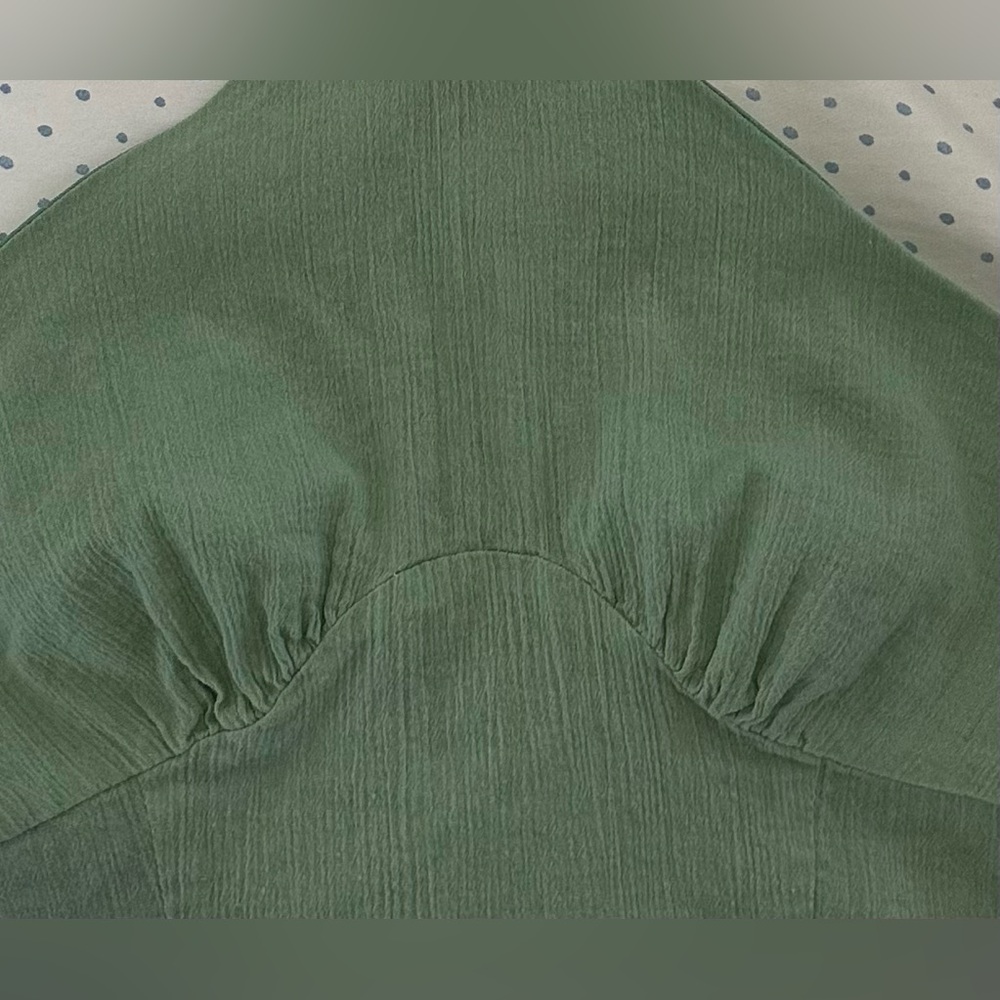 Nasty Gal Sage Green Halter Crop Top Ruched Bust Minimalist Going Out - Picture 5 of 6
